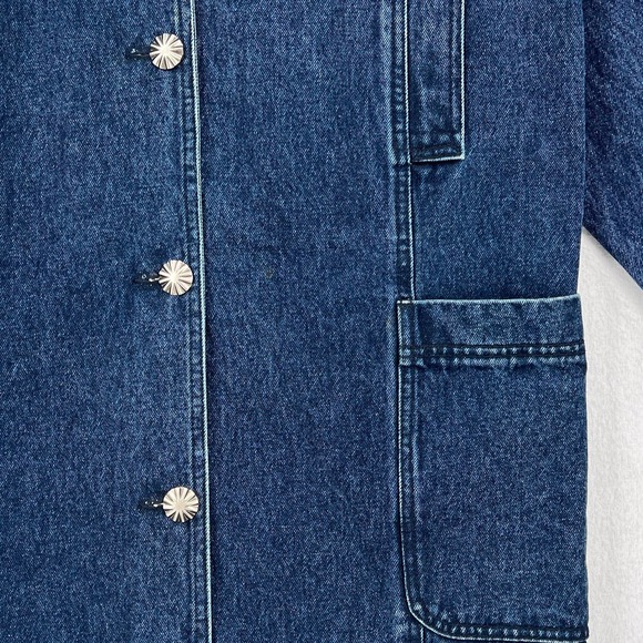 WRANGLER Vintage Denim Coat Mens Medium Blue Button Front Full Length Unisex - Picture 14 of 16